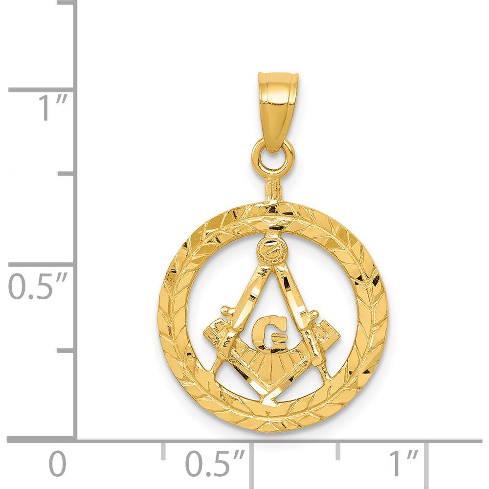 14K Yellow Gold Diamond-Cut Masonic Symbol Pendant - 25.21mm Length by IBGoodman
