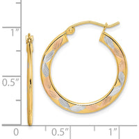 14K Yellow Gold Diamond-Cut Medium Hoop Earrings with White and Rose Rhodium Accents by 0