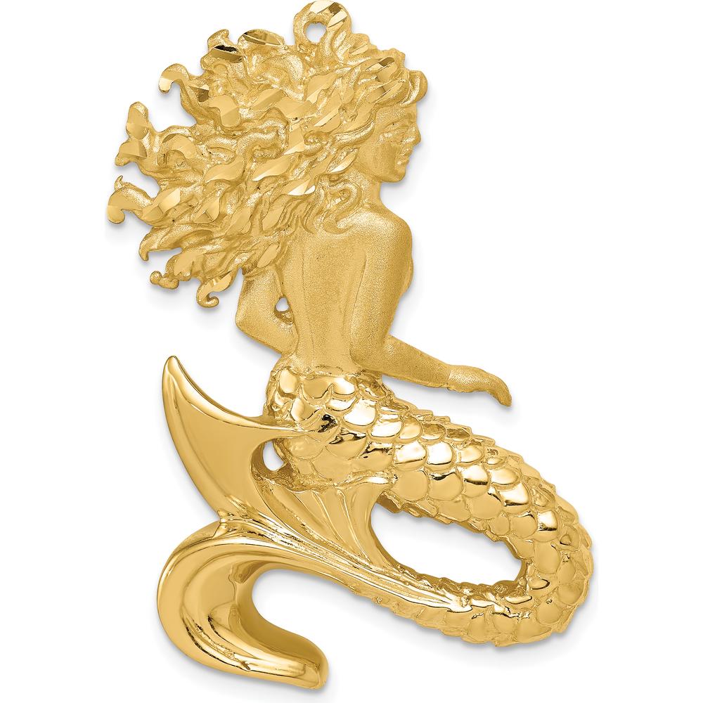 14K Yellow Gold Diamond-Cut Mermaid Omega Slide Pendant - Polished and Satin Finish by Oro Pregiato
