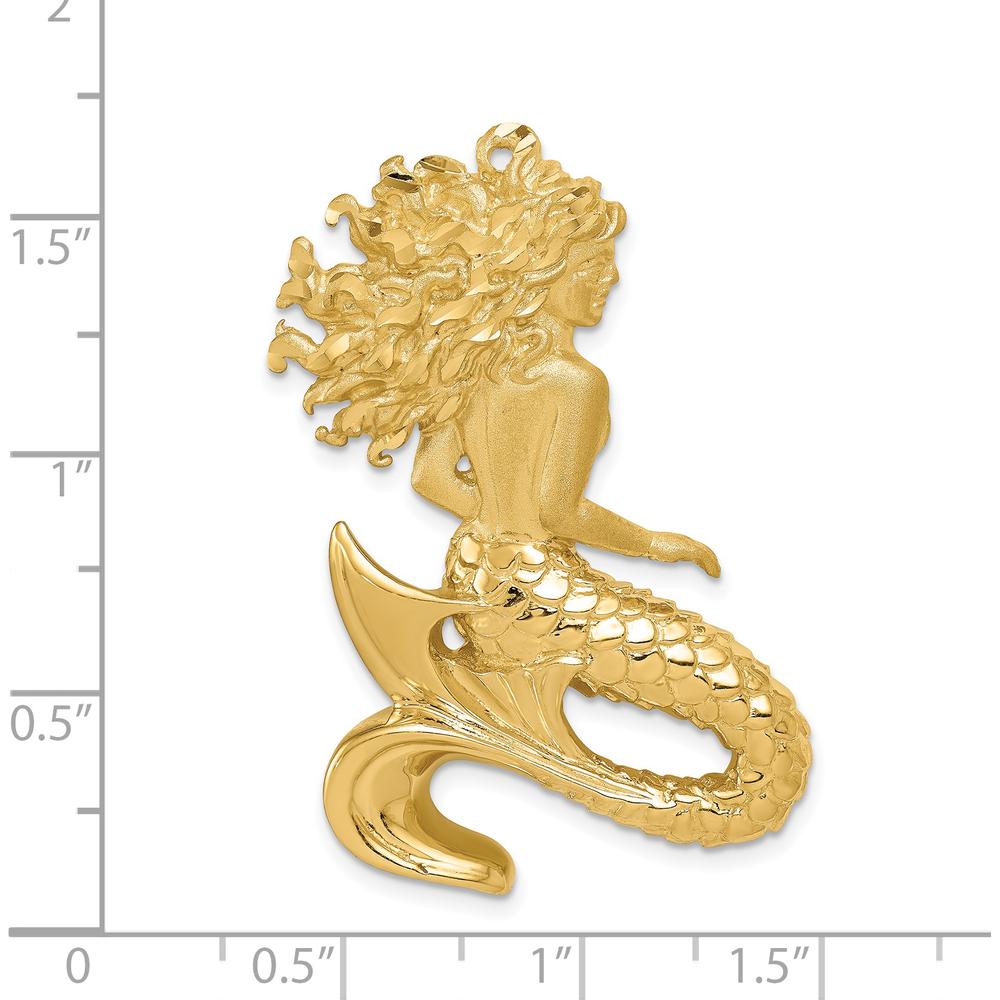 14K Yellow Gold Diamond-Cut Mermaid Omega Slide Pendant - Polished and Satin Finish by Oro Pregiato