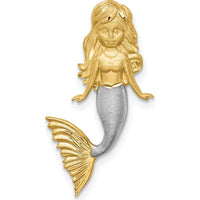 14K Yellow Gold Diamond-Cut Mermaid Pendant with Rhodium Accents by Oro Pregiato