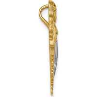 14K Yellow Gold Diamond-Cut Mermaid Pendant with Rhodium Accents by Oro Pregiato