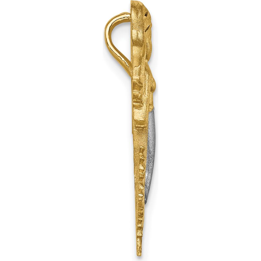 14K Yellow Gold Diamond-Cut Mermaid Pendant with Rhodium Accents by Oro Pregiato