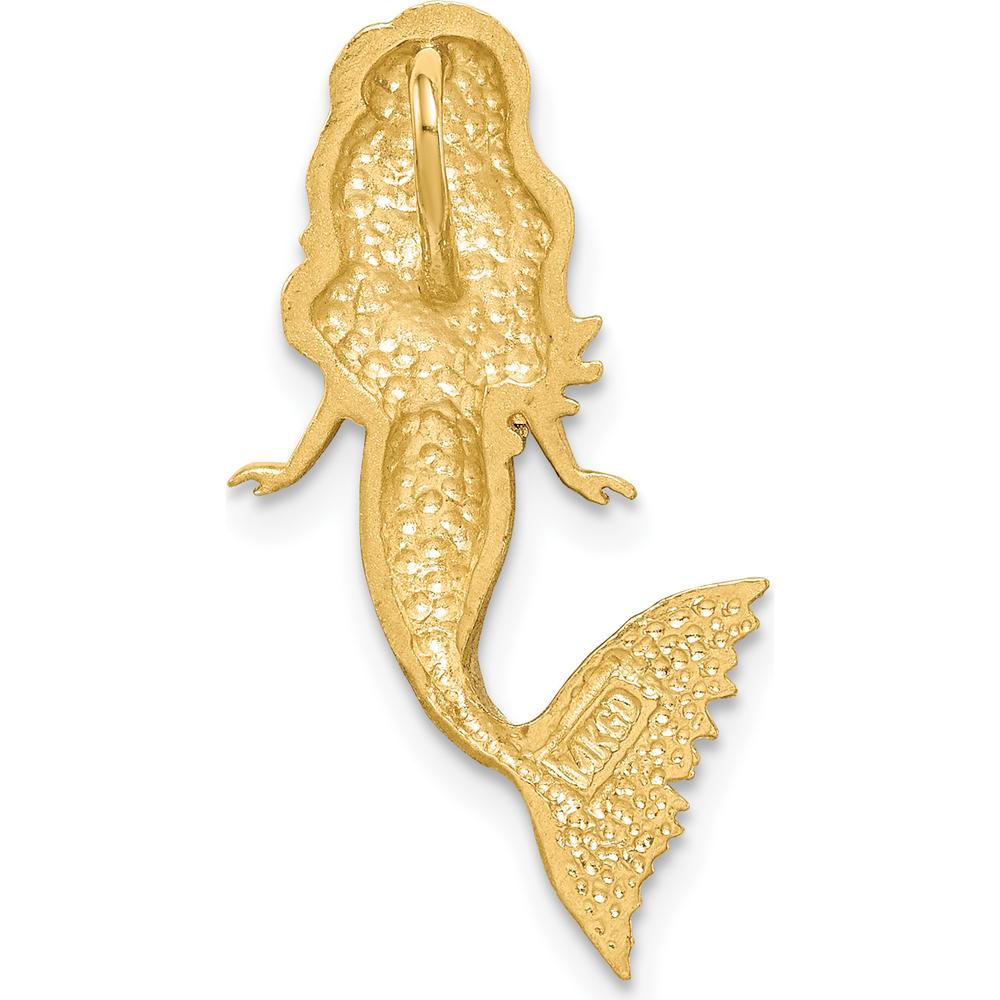 14K Yellow Gold Diamond-Cut Mermaid Pendant with Rhodium Accents by Oro Pregiato
