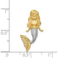 14K Yellow Gold Diamond-Cut Mermaid Pendant with Rhodium Accents by Oro Pregiato