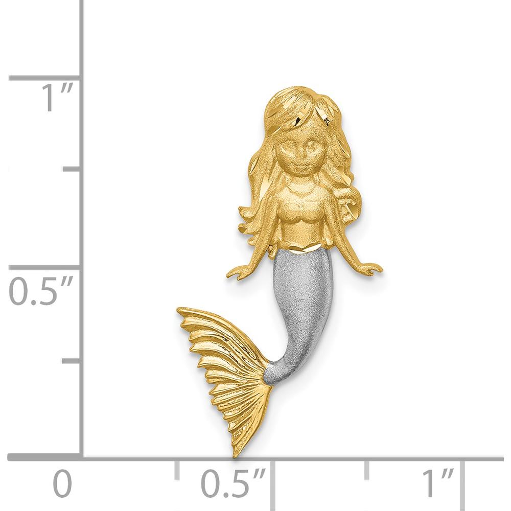14K Yellow Gold Diamond-Cut Mermaid Pendant with Rhodium Accents by Oro Pregiato