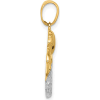 14K Yellow Gold Diamond-Cut Mermaid Pendant with White Rhodium Accents - 27.5mm Length by Oro Pregiato