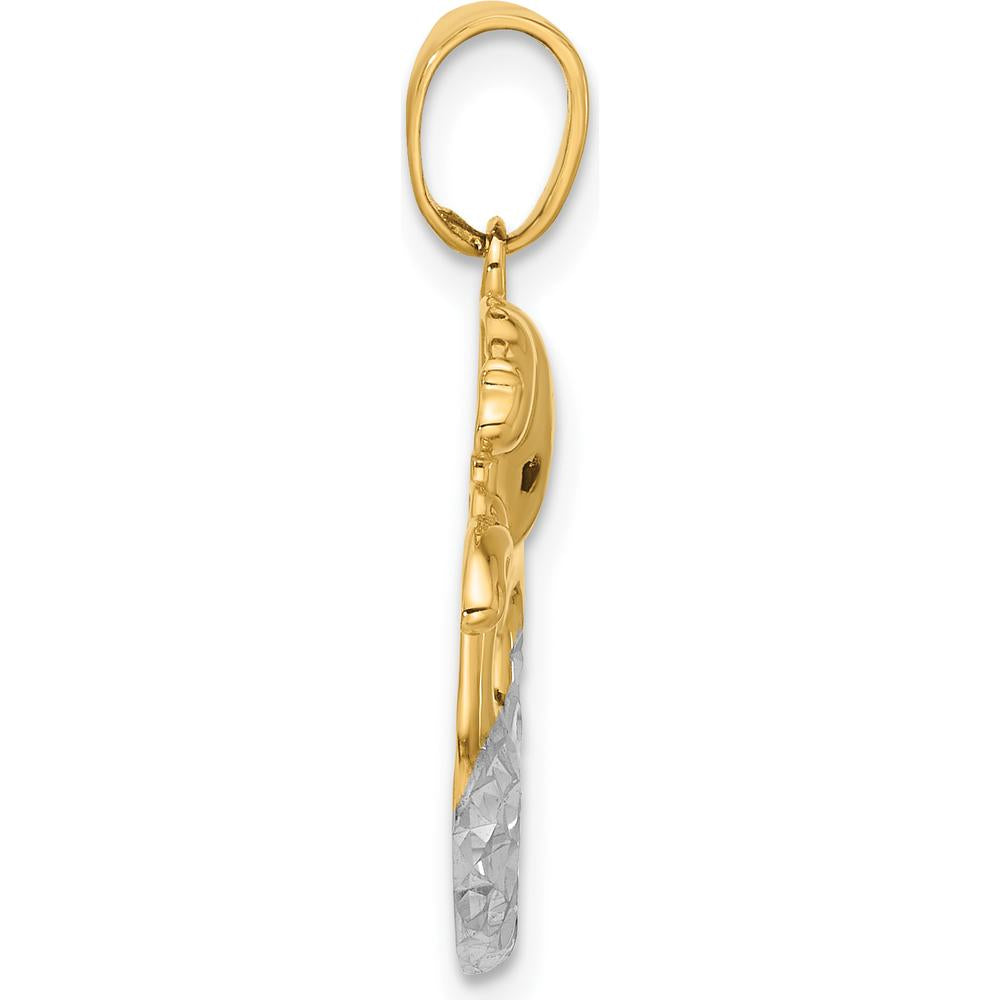 14K Yellow Gold Diamond-Cut Mermaid Pendant with White Rhodium Accents - 27.5mm Length by Oro Pregiato