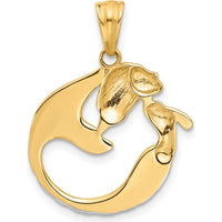 14K Yellow Gold Diamond-Cut Mermaid Pendant with White Rhodium Accents - 27.5mm Length by Oro Pregiato