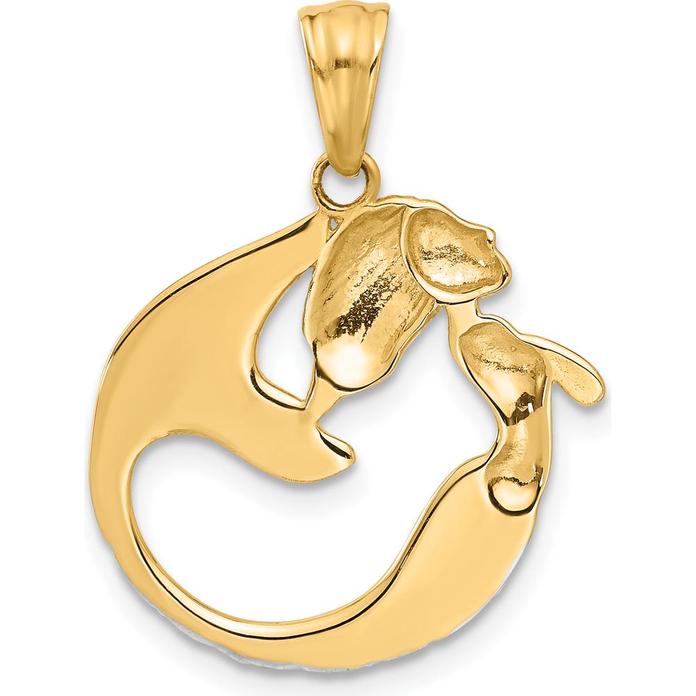 14K Yellow Gold Diamond-Cut Mermaid Pendant with White Rhodium Accents - 27.5mm Length by Oro Pregiato