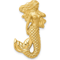 14K Yellow Gold Diamond-Cut Mermaid Slide Pendant with Satin Finish by Oro Pregiato