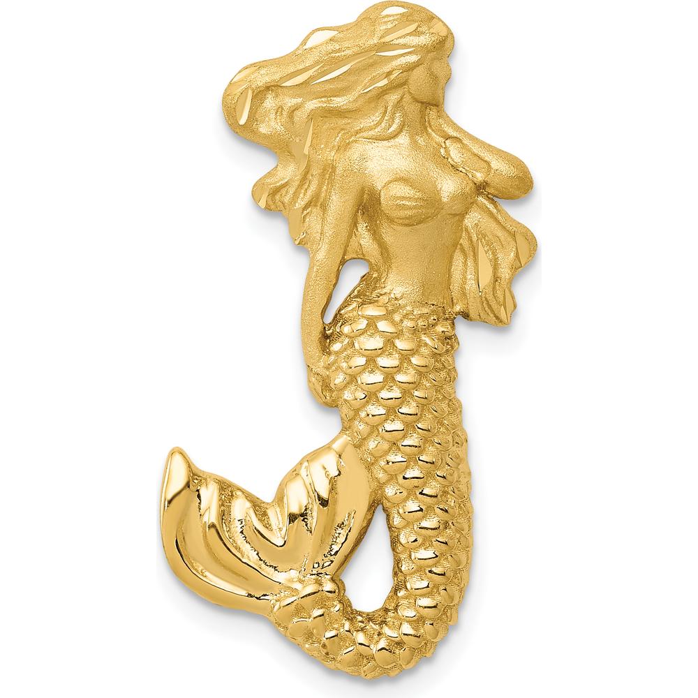 14K Yellow Gold Diamond-Cut Mermaid Slide Pendant with Satin Finish by Oro Pregiato