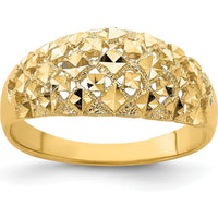 14K Yellow Gold Diamond-cut Mini Diamond Pattern Dome Ring by Oro Pregiato