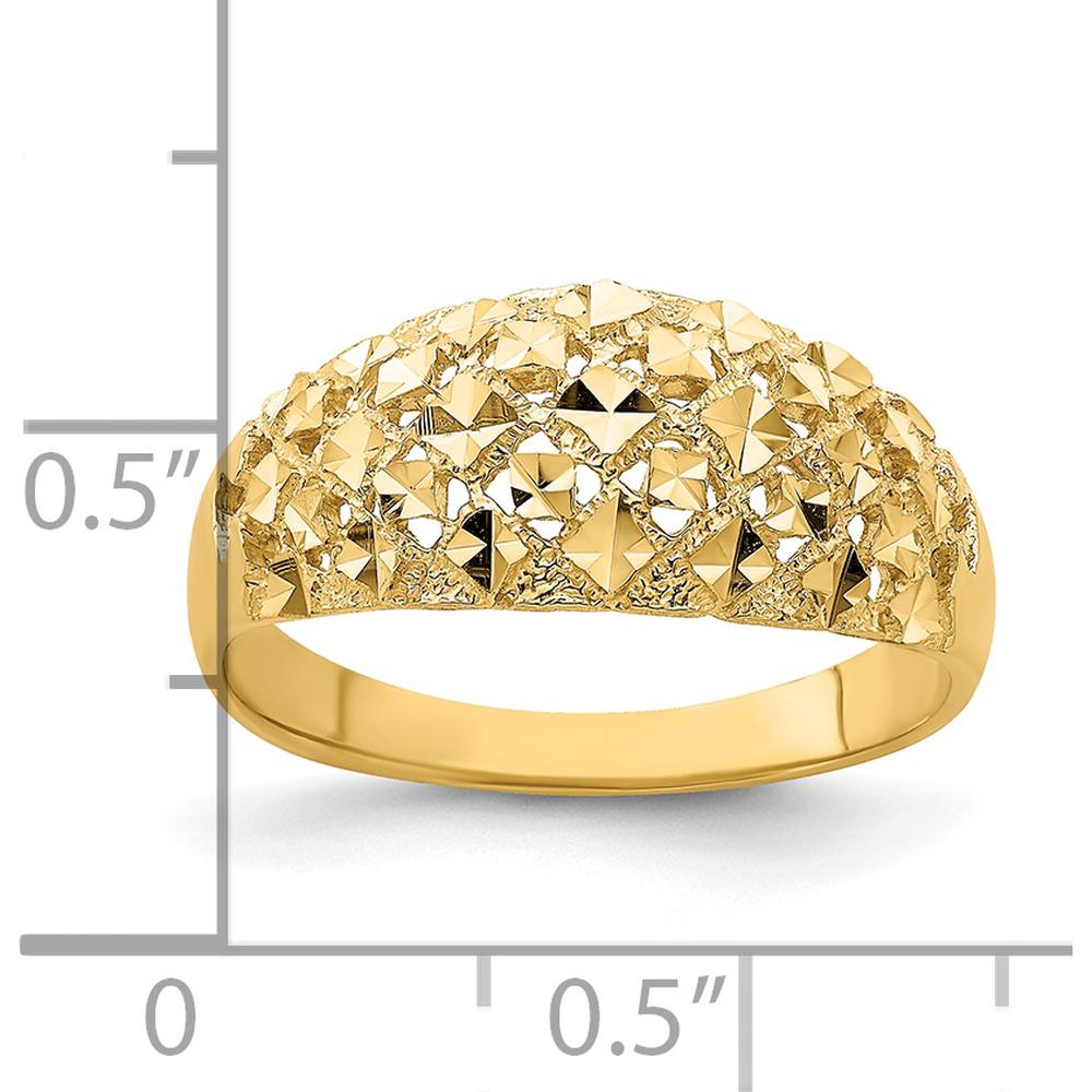 14K Yellow Gold Diamond-cut Mini Diamond Pattern Dome Ring by Oro Pregiato