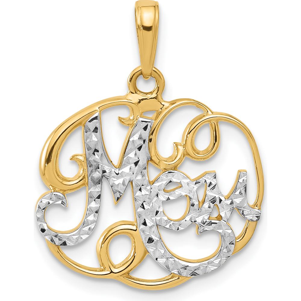 14K Yellow Gold Diamond-Cut "Mom" Pendant with Rhodium Accents - 26mm by Oro Pregiato