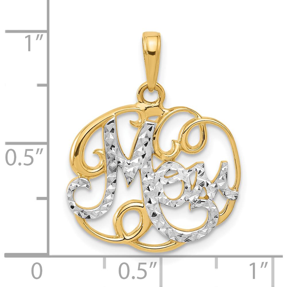 14K Yellow Gold Diamond-Cut "Mom" Pendant with Rhodium Accents - 26mm by Oro Pregiato