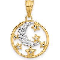 14K Yellow Gold Diamond-Cut Moon and Stars Pendant with Rhodium Accents by Oro Pregiato