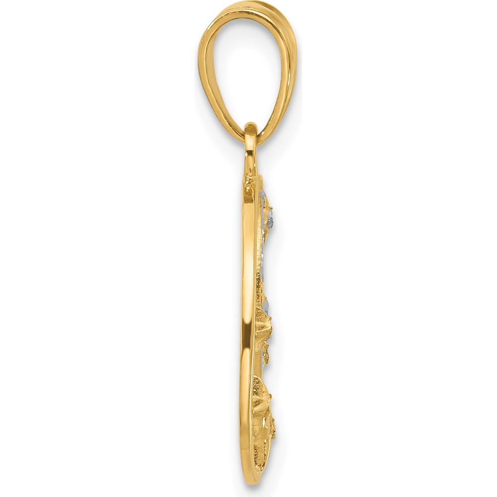14K Yellow Gold Diamond-Cut Moon and Stars Pendant with Rhodium Accents by Oro Pregiato