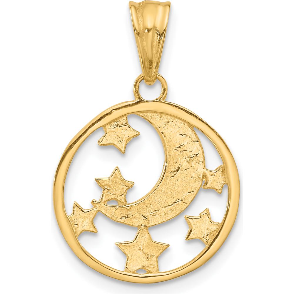 14K Yellow Gold Diamond-Cut Moon and Stars Pendant with Rhodium Accents by Oro Pregiato