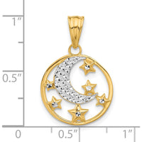 14K Yellow Gold Diamond-Cut Moon and Stars Pendant with Rhodium Accents by Oro Pregiato