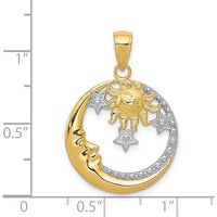 14K Yellow Gold Diamond-Cut Moon and Sun Pendant with Rhodium Accents by Oro Pregiato