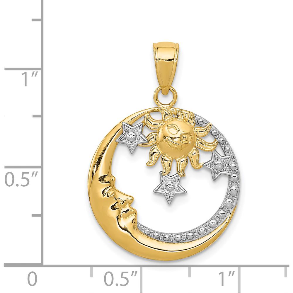 14K Yellow Gold Diamond-Cut Moon and Sun Pendant with Rhodium Accents by Oro Pregiato