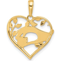 14K Yellow Gold Diamond-Cut Mother and Child Hands Heart Pendant with Rhodium Accents - 24.3mm by Oro Pregiato