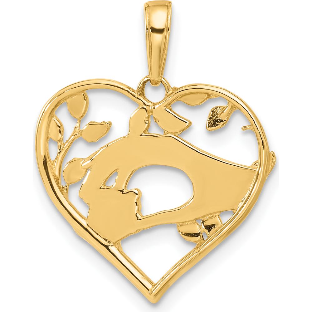 14K Yellow Gold Diamond-Cut Mother and Child Hands Heart Pendant with Rhodium Accents - 24.3mm by Oro Pregiato
