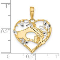 14K Yellow Gold Diamond-Cut Mother and Child Hands Heart Pendant with Rhodium Accents - 24.3mm by Oro Pregiato
