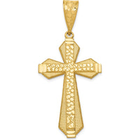 14K Yellow Gold Diamond-Cut Nugget Center Cross Pendant - 55.84mm Length by Oro Pregiato