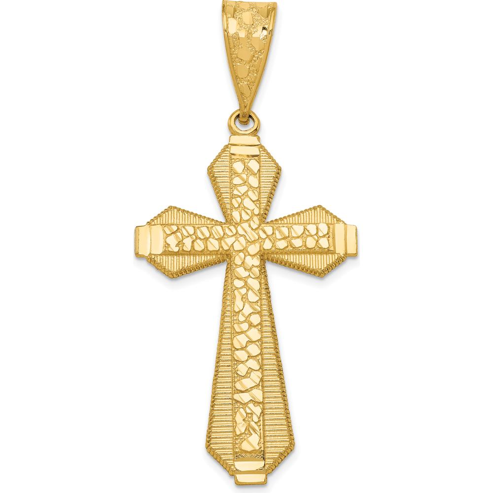 14K Yellow Gold Diamond-Cut Nugget Center Cross Pendant - 55.84mm Length by Oro Pregiato
