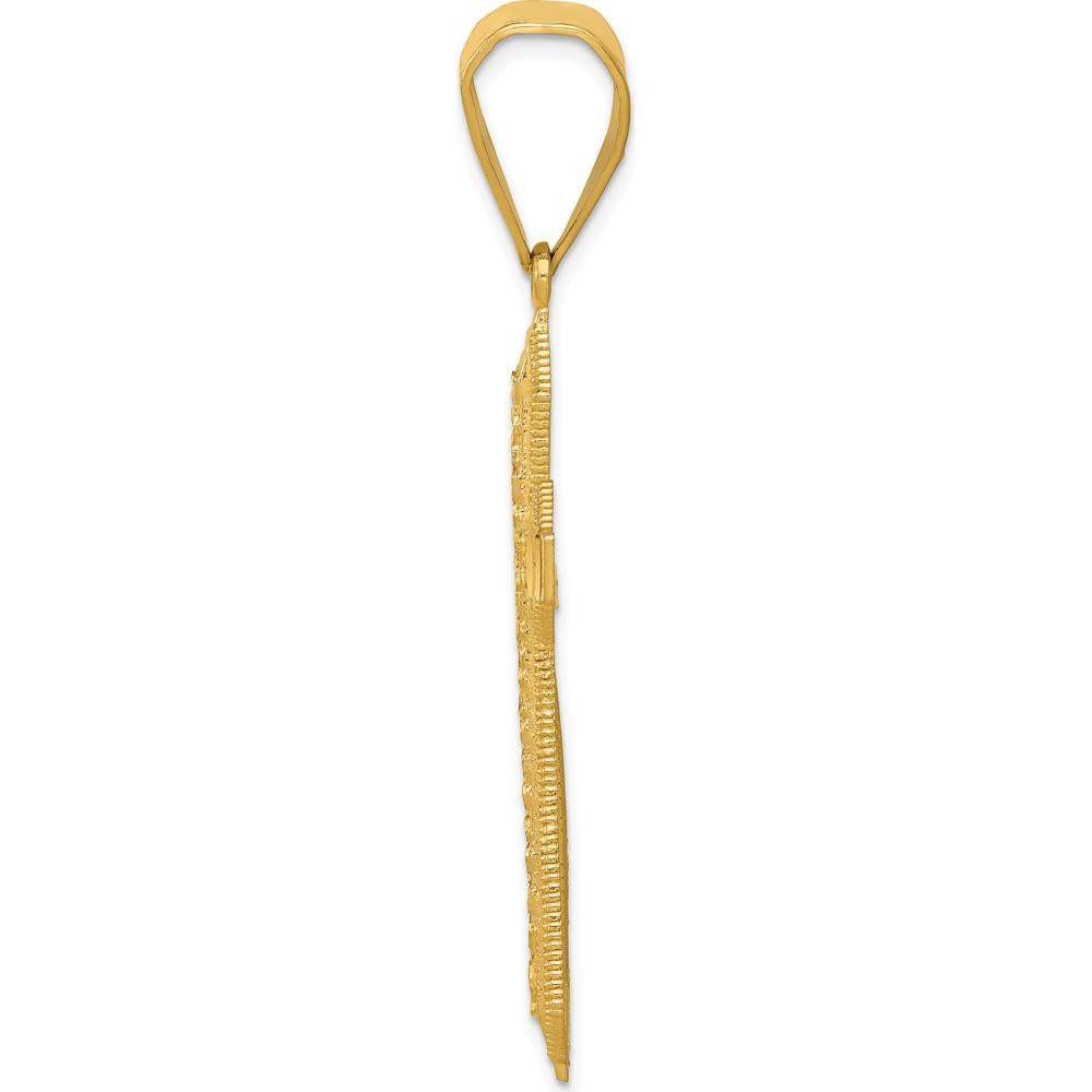 14K Yellow Gold Diamond-Cut Nugget Center Cross Pendant - 55.84mm Length by Oro Pregiato