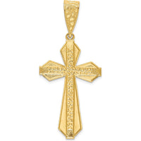 14K Yellow Gold Diamond-Cut Nugget Center Cross Pendant - 55.84mm Length by Oro Pregiato