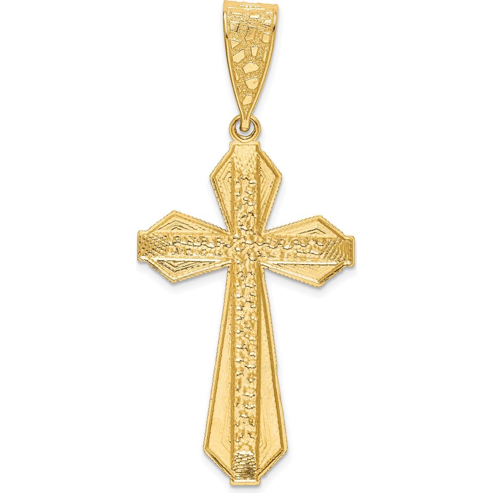 14K Yellow Gold Diamond-Cut Nugget Center Cross Pendant - 55.84mm Length by Oro Pregiato
