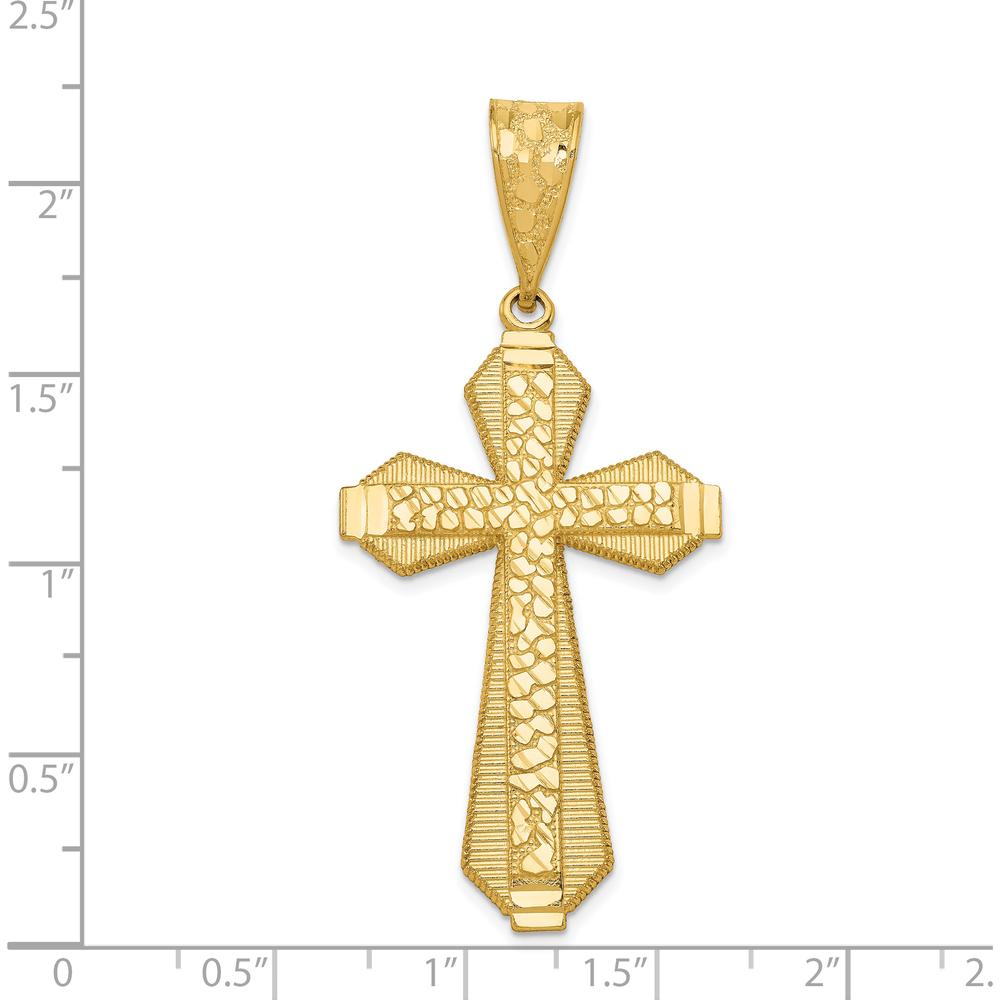 14K Yellow Gold Diamond-Cut Nugget Center Cross Pendant - 55.84mm Length by Oro Pregiato