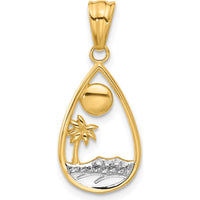 14K Yellow Gold Diamond-Cut Ocean Scene Teardrop Pendant with Rhodium Accents by Oro Pregiato