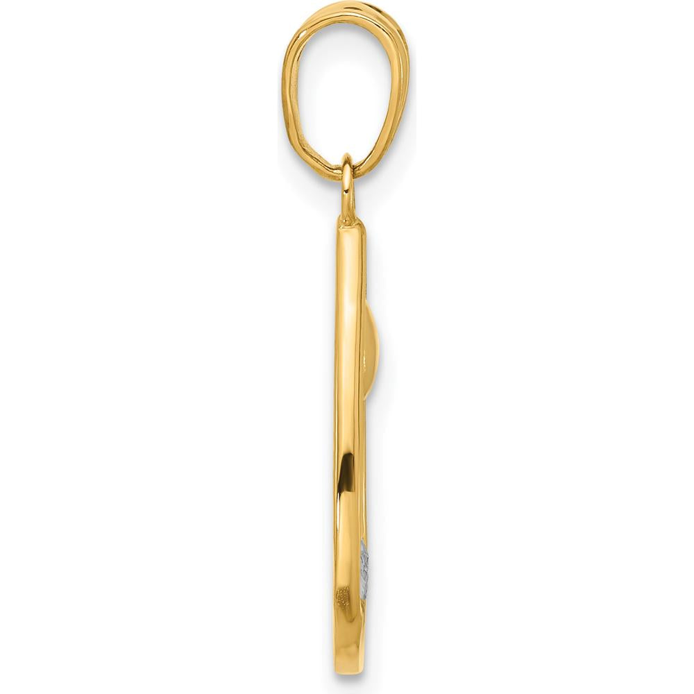 14K Yellow Gold Diamond-Cut Ocean Scene Teardrop Pendant with Rhodium Accents by Oro Pregiato