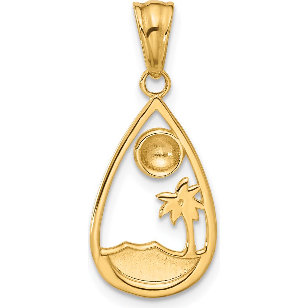 14K Yellow Gold Diamond-Cut Ocean Scene Teardrop Pendant with Rhodium Accents by Oro Pregiato