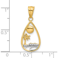 14K Yellow Gold Diamond-Cut Ocean Scene Teardrop Pendant with Rhodium Accents by Oro Pregiato