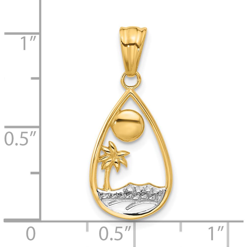 14K Yellow Gold Diamond-Cut Ocean Scene Teardrop Pendant with Rhodium Accents by Oro Pregiato