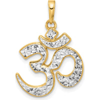 14K Yellow Gold Diamond-Cut Om Pendant with White Rhodium Accents by Oro Pregiato