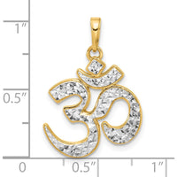 14K Yellow Gold Diamond-Cut Om Pendant with White Rhodium Accents by Oro Pregiato