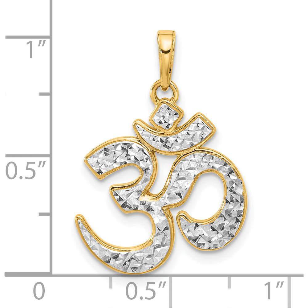 14K Yellow Gold Diamond-Cut Om Pendant with White Rhodium Accents by Oro Pregiato