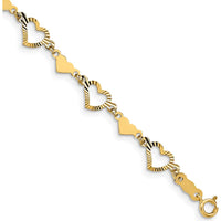 14K Yellow Gold Diamond-Cut Open and Polished Hearts 7.5" Bracelet by Oro Pregiato