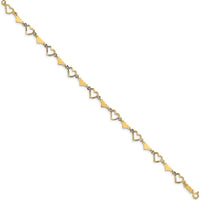 14K Yellow Gold Diamond-Cut Open and Polished Hearts 7.5" Bracelet by Oro Pregiato
