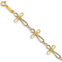 14K Yellow Gold Diamond-Cut Open Cross Bracelet - 7.5" Length by Oro Pregiato