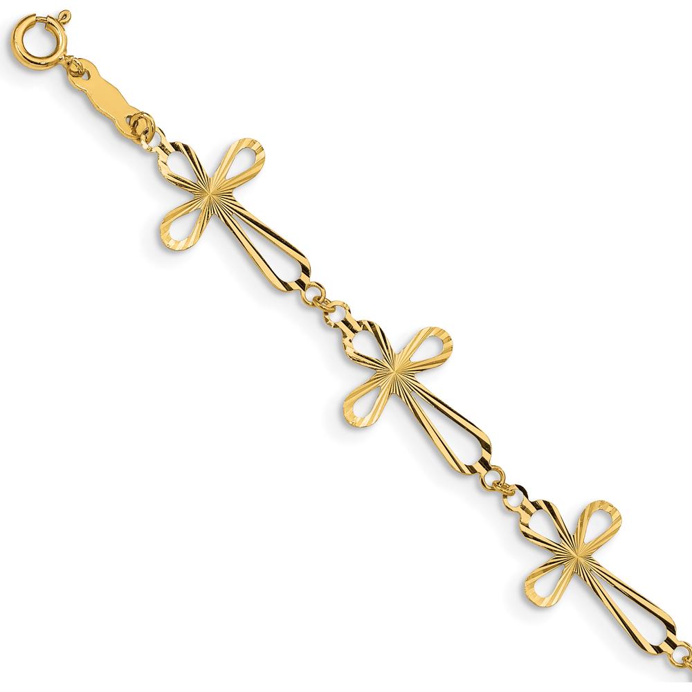 14K Yellow Gold Diamond-Cut Open Cross Bracelet - 7.5" Length by Oro Pregiato
