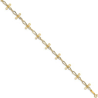 14K Yellow Gold Diamond-Cut Open Cross Bracelet - 7.5" Length by Oro Pregiato