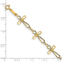 14K Yellow Gold Diamond-Cut Open Cross Bracelet - 7.5" Length by Oro Pregiato