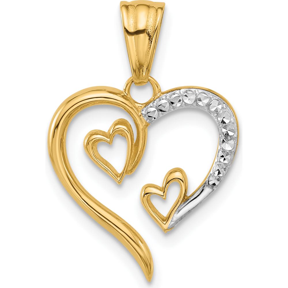 14K Yellow Gold Diamond-Cut Open Hearts Pendant with White Rhodium Accents - 23.8mm Length by Oro Pregiato
